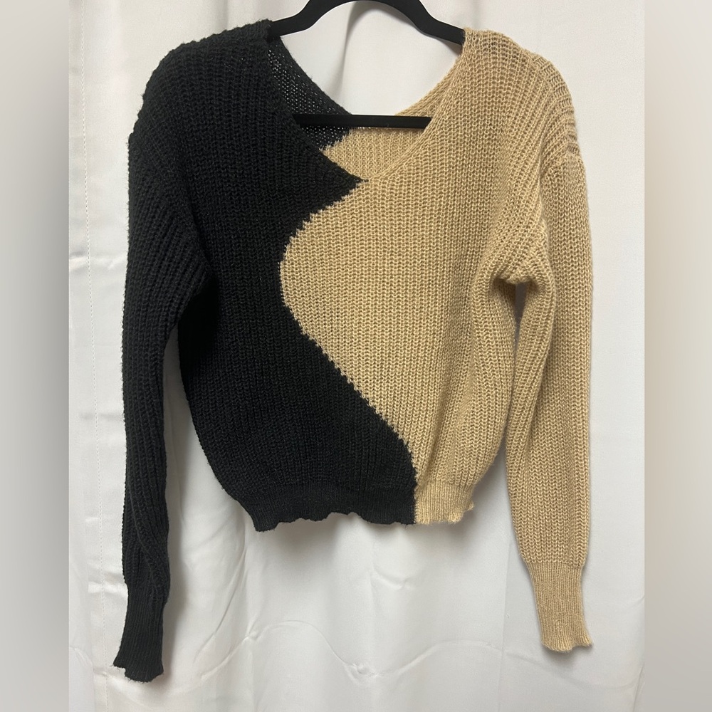 Two-Tone Black and Tan Sweater